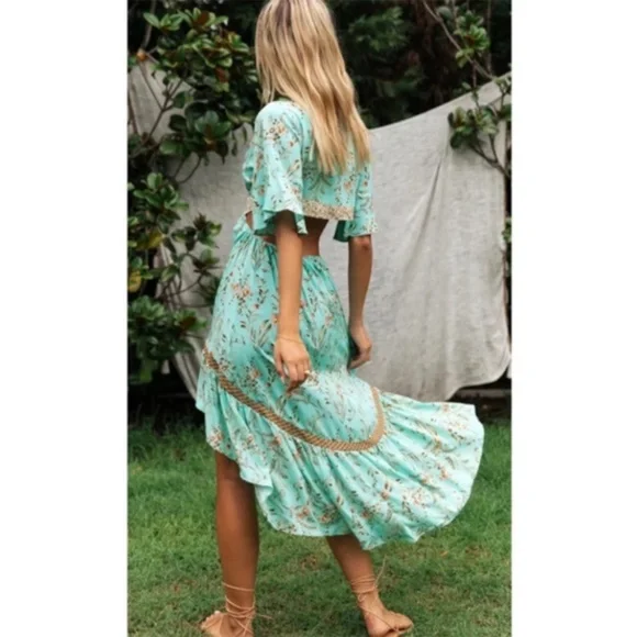 SOLD OUT Boho Turquoise Fields Gypsy Cut Out Maxi Dress - Picture 6 of 6